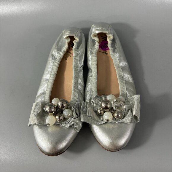 Milly Made in Italy Silver Metallic Leather Ballet Flats, Size 39.5 - Picture 4 of 15